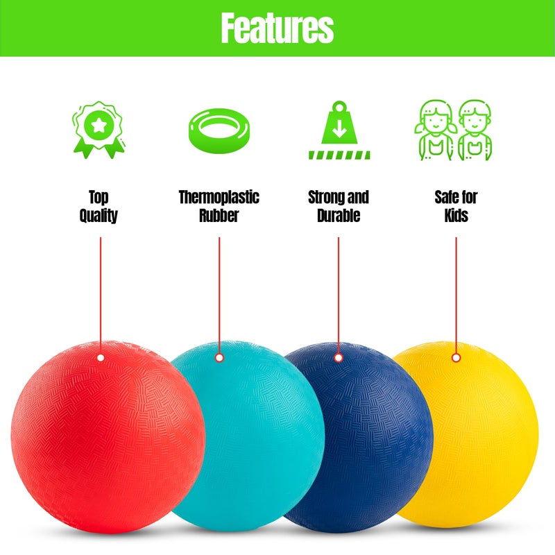 New Bounce Playground Balls for Kids - Set of 4 Rubber Bouncing Balls Plus Pump & 2 pins - Regulation Size for Dodgeball and More - Durable, Inflatable 8.5"" Game Kickballs - Image 4